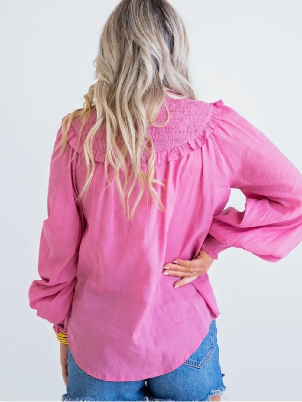 Karlie Pink Linen Smock Top - Picture 2 of 12
